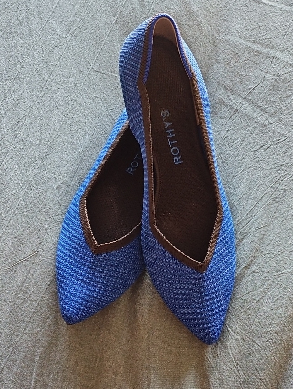 Rothy's Cobalt Blue Pointed Knit Flat with Black Trim